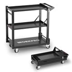 WORKPRO Utility Service Cart, 3-in-1 Folding Rolling Utility Cart with Wheels, Heavy-Duty Multi-Purpose Storage Shelves for Kitchen, Hotel, Workshop, Art Studio, and Gallery