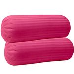 Trance Home Linen 100% Cotton 16x32 inch 200TC Striped Bolster Cover | Round Bed Side Long Bolster Pillow Cover to fit 24" Length 9" Dia | Pack of 2 Bolster Cover only (16x32 inch,Rose Pink)