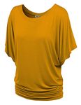 Lock and Love Women's Casual Short Sleeve Dolman Top Boat Neck or V Neck T Shirts, Wt742_mustard, X-Large