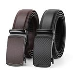 JASGOOD 2 Pack Men's Leather Belt with Slide Automatic Leather Belts Ratchet Belt for Men with Automatic Buckle,Black+Coffee(Black+Coffee Buckle)