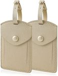 Kevancho Leather Luggage Tags for Men Women, Suitcase Labels Baggage Bag Tag ID Tags with Full Back Privacy Cover for Cruise Ships, Travel Accessories Tags Set of 2 PCS (Beige 01)