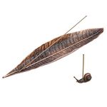 EQLEF Leaf Incense Holder Ash Catcher, Natural World Long Incense Burner with Snail Incense Stick Holder Home Decor Accessories (Red copper)