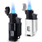 Laffizz 2 Pack Torch Lighter Triple 3 Jet Flame Adjustable Lighter Windproof Refillable Butane Gas Lighter Fuel Visible Pocket Lighter in a Gift Box(Fluid Not Included) Pearl Black&Pearl White