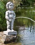 Belgium Boy Manneken PIS Pond Spitter Statue Stone Color Spitter Fountain Water Feature 24 Inch Tall, Resin Waterscape Sculpture, Suitable for Water Garden Koi Fish Ponds, Gardens, Patios