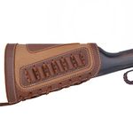 Genuine Leather Gun Shell Holder Buttstock, Canvas Recoil Pad Extension for Shotguns Rifles (Khaki)