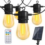 DREAMLAND 50FT Solar String Lights, Outdoor Solar Patio Lights with Remote Control, 16 IP65 Waterproof LED Edison Bulbs, Shatterproof Grade Ambience Lights for Garden Backyard Balcony Bistro