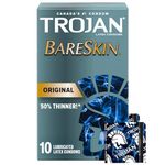 TROJAN BareSkin Original Lubricated Latex Thin Condoms, 10 Count, For a More Natural Feel, Bringing You Closer with Heightened Sensitivity Where it Matters Most