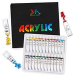 MozArt Supplies Acrylic Paints Set of 24 Colours (12 ml, 0.40 Oz) for Canvas, Wood, Ceramic, Fabric, Paper - Rich Pigments for Artists, Students and Beginners - Non-Toxic & Non Fading