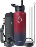 BUZIO 40 oz Water Bottle Insulated with Straw & 3 lid and Carrying Pouch, Leak Proof Anti-Slip Stainless Steel Water Flask Jug, Cold for 48 Hrs Double Vacuum Thermo Canteen, BPA-Free, Blue