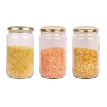 Pure Source India Glass 800g Rust Proof Jar Set with Golden Cap(Clear)