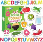 Curious Columbus - Fridge Magnets for Toddlers - Learning Magnets for Toddlers - Set of 52 Toddler Magnets - 26 Big Foam Food Magnets + 26 ABC Alphabet Magnets - Fun Refrigerator Magnets for Kids