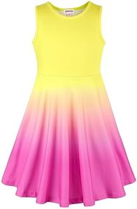 JESKIDS Little Girls Dress Sleeveless Casual Twirl Dresses Print Sundress Gradient Yellow Pink 8-9 Years