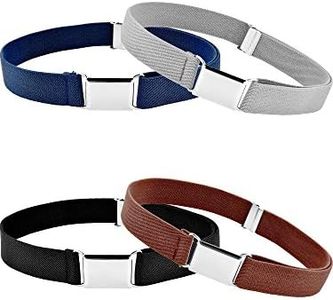 Tatuo 4 Pieces Kids Buckle Belt Kid Adjustable Elastic Belt Boy Stretch Belt for Children Favor, Black, Gray, Brown, Navy Blue