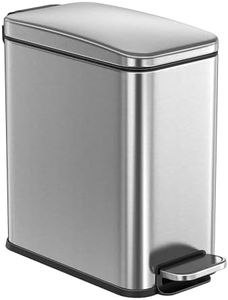 SONGMICS Bathroom Bin, 10L Small Bin with Lid, Pedal Toilet Bin, Slim for Small Spaces, Steel, Soft Close, Silver LTB561E10