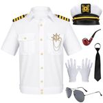 7Pcs Men's Yacht Captain Sailor Costume Adult Yacht Accessories Set for Men Nautical Theme Party Halloween Cosplay Outfit (L)