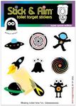 Colour Change Toilet Target Space Stickers with Sticker Applicator Tool for Toilet Training and Potty Training. Toilet Aiming Stickers. Colour Changing When Wee Hits The Target.