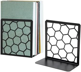 Geomod - Geometric Honeycomb Decorative Bookends, L-Shape Tall Bookends for Shelves, Modern Bookends Decorative for Home or Office, Rustproof Metal Bookends, Black Bookends, 6” x 3.25” x 6.25”, 1 Pair