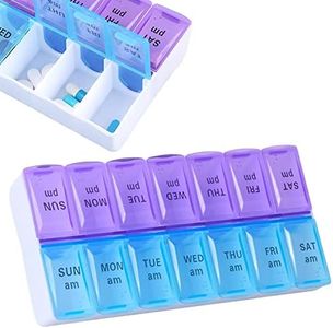 Pill Box Organiser, 7 Day Pill Organizer Reminder for Medicines Supplements, Vitamins, 2 compartments One Day - Home Travel Use