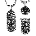 STWTR Tibetan Buddhist Meditation Stainless Steel Pendant Memorial Cremation Ash Pill Container Necklace Men's Ladies Comes with 23.6" Chain, Stainless Steel