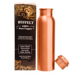 BIFFELY Copper Water Bottle - 34 Oz Extra Large - A Hammered Ayurvedic Pure Copper Vessel For Drinking - Drink More Water, Lower Your Sugar Intake And Enjoy The Health Benefits Immediately (Plain)