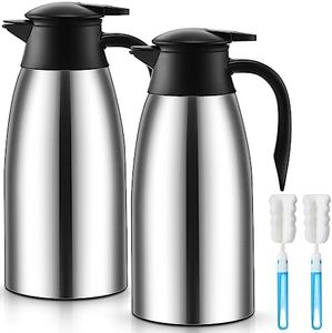 Norme 2 Pcs 68 oz Thermal Coffee Carafe Insulated Stainless Steel Coffee Carafe for Hot Liquids Vacuum Thermal Pot Creamer Carafe Dispenser with Brushes Keeping Hot Tea Milk Water(Silver)