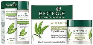 Biotique Bio Wheat Germ Firming Face & Body Night Cream for Normal to Dry Skin, 50g and Biotique Bio Morning Nectar Visibly Flawless Skin Moisturizer, 120ml