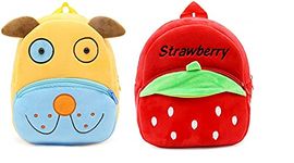 blue tree Kids School Bag Soft Plush Backpack Cartoon Bags Mini Travel Bag for for Girls Boys Toddler Baby Cute Dog & Red Strawberry