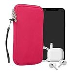 kwmobile Neoprene Phone Pouch Size XL - 6.7/6.8" - Universal Cell Sleeve Mobile Bag with Zipper, Wrist Strap - Dark Pink