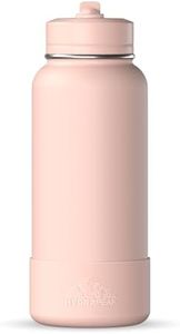 Hydrapeak 32oz Insulated Water Bottle with Straw Lid, Matching Color Cap and Rubber Boot, Stainless Steel Double Wall Vacuum Insulated Water Bottles That Keeps Drinks Cold for 24 Hours (Peony)