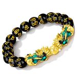 Feng Shui Prosperity 10mm Hand Carved Mantra Bead Bracelet with Double Color Changed Pi Xiu/Pi Yao Attract Wealth and Good Luck