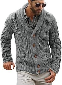 YAOBAOLE Cardigan Bouton Complet Homme Manteau Pull Chaud Automne Hiver Casual Grosse Maille Col Châle Veste en Tricot Gris Clair XL