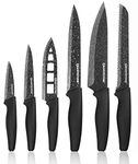 Granitestone Nutriblade 6 PC Knife Set by , Professional Kitchen Chefs Knives with Ultra Sharp Stainless Steel Blades and Nonstick Granite Coating, Easy-Grip Handle, Rust-proof, Dishwasher-safe, Black