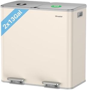 Dual Trash and Recycling Bins for Kitchen, 2×13 Gallon (2× 50L) Stainless Steel Trash and Recycle Bin Combo with Soft-Close Lid, Large Garbage Cans for Kitchen Home with 2 Magnets Sticker, Apricot
