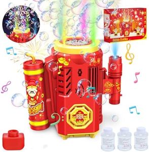 Skirfy Bubble Machine for Kids,Fireworks Bubble Machine with 300ml Bubble Solution,Bubble Maker Toy for Kids with Realistic Sound for Christmas,Chinese New Year,Birthday