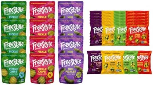 Freestyle Snacks Pickle and Olive Packs | 3-Flavor Pickle Variety, 3.5oz (12 Pack) and 4-Flavor Olive Variety, 1.1oz (24 Pack) | All Natural, Non-GMO, Kosher, Gluten-Free, Low Calorie Snacks