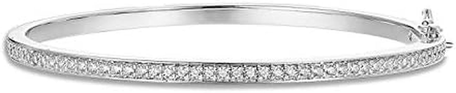 PAVOI 14K Gold Plated Cubic Zirconia Bangle Tennis Bracelets for Women | Classic Love Cuff Bangle Bracelets, 7.5 Inches, White Gold, Cubic Zirconia