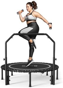 BCAN 450/550 LBS Foldable Mini Trampoline, 40"/48" Fitness Trampoline with Bungees, U Shape Adjustable Foam Handle, Stable & Quiet Exercise Rebounder for Kids Adults Indoor/Garden Workout