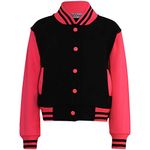 A2Z 4 Kids Baseball Plain Jacket Varsity Style Coat - B.B Plain Jacket Black & Neon Pink 5-6