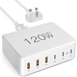 USB C Charger, 120W 6 Ports USB Charging Station for Multiple Devices, USB Fast Wall Charger with 3 Type-C and 3 USB A, Multiport Power Adapter for iPad iPhone, Samsung Android Phones, Laptop (White)