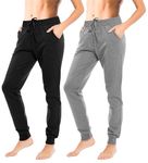 Sexy Basics Women's Drawstring Joggers | Knit Cotton Sweat Pants | Multi Packs & Colors, 2 Pack- Black /Grey, Large