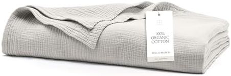 BOLL & BRANCH Dream Bed Blanket - King/Cal King, Mist - Luxury 100% Organic Cotton - Soft, Lightweight and Breathable - Cloud-Like Touch