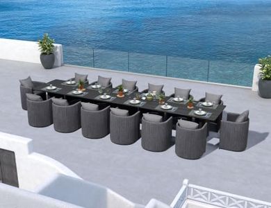 PURPLE LEAF Patio Dining Set Extra-Long for 14 with U-Shaped Armchair Grey