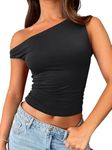 Trendy Queen Womens Off The Shoulder Tops Sleeveless Shirts Going Out Crop Tank Tops Slim Fitted Y2K Summer Outfits 2024, Black, Large