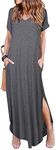 Arolina Women's Summer Maxi Dress Short Sleeve V Neck Casual Loose Long Beach Split Dresses with Pockets Grey