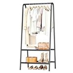 JOISCOPE Portable Metal Garment Rack, Sturdy Heavy Duty Garment Clothes Rack with Double Layer Shelf for Storing Clothes, Shoes, Suitable for Bedroom, Office, Living Room, 62 * 35 * 157.5cm, Black