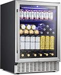 Antarctic Star 24 Inch Beverage Refrigerator Under Counter Built-in Wine Cooler Mini Fridge Clear Glass Door Digital Memory Temperature Control, Beer Soda LED Light, Quiet Operation (24 Inch)