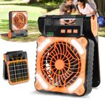 AKOFIC 10400mAh Solar Fan, Camping Fan with Solar Panel, Portable Rechargeable Battery Powered Fan with LED Lantern, 4 Speeds Foldable Silent Tent Fan for Picnic, Barbecue, Fishing, Travel