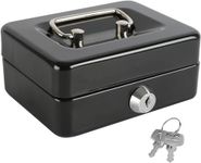 Wosta Cash Money Safe Box - Compact Solid Steel Lockable Security Storage Chest for Loose Money, Coins, Change & Valuables with 2 Keys (Small) 4.92"x 3.74"x 2.36" Black