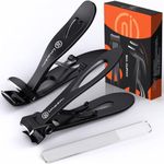 Toe Nail Clippers for Thick Nails for Seniors | 3-Pack Ergonomic Heavy Duty Angled Head Nail Clippers with Catcher|Premium Steel Wide Opening Large German Fingernail Clippers Nail Cutter for Men Women