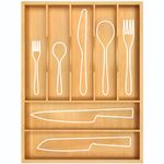 Bamboo Kitchen Drawer Organizer - Expandable Silverware Organizer/Utensil Holder and Cutlery Tray with Grooved Drawer Dividers for Flatware and Kitchen Utensils (Natural, 7 Slots)